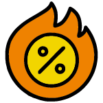 Icon of a fireball with a percentage sign in the center.